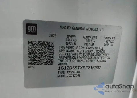 2023 Chevrolet Malibu Fwd 1Lt z USA, uszkodzony, nr VIN 1G1ZD5STXPF216907